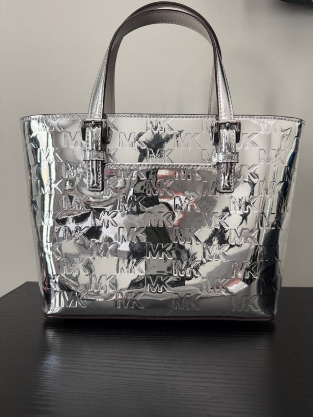 MICHAEL KORS Jet Set Extra Small Metallic Silver Embossed Tote - Picture 4 of 16